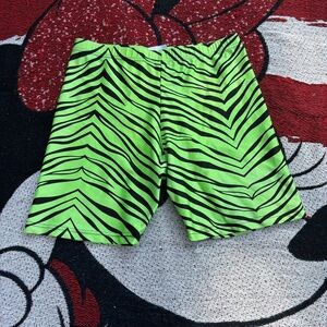 VINTAGE VALS GREEN BLACK ZEBRA STRIPED NYLON SHORTS SIZE LARGE AMAZING HALLOWEEN